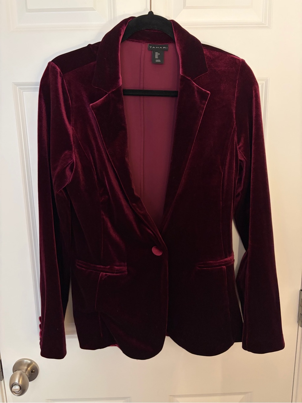 Tahari Deep Wine Burgundy Velvet Single-Button Blazer Workwear Formal Large